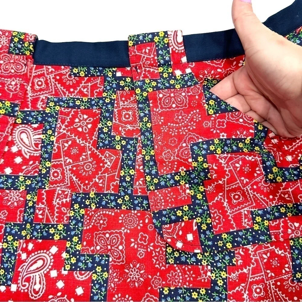 Vintage Multicolor Bandana Floral Print Reversible Half Apron Skirt